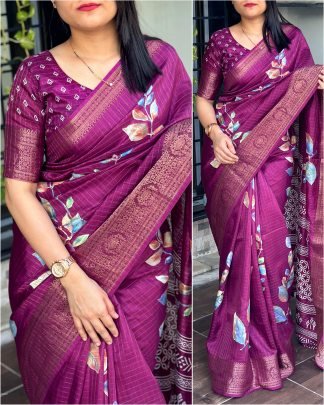 Nalini Designer hand  printed  zari weaving checks Cotton Silk zari jacquard saree