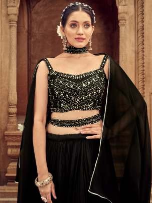 Shreematee Fashion Present Nandani Pure Faux Georgette Black Embroidered Lehenga Choli