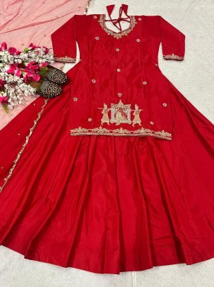 Natural Crepe Silk Lehenga Set Handwork  Zari   Sequin Embroidery with Net Dupatta