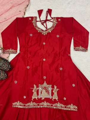 Natural Crepe Silk Lehenga Set Handwork  Zari   Sequin Embroidery with Net Dupatta