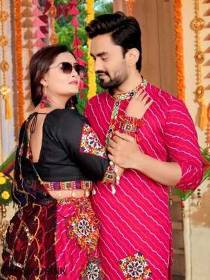 Navratri Pink Cotton Ladise and Mens Couple Combo