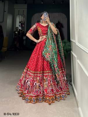 Navratri Silk Red Lehenga Choli and Dupatta 