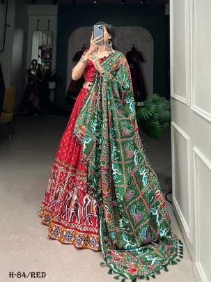 Navratri Silk Red Lehenga Choli and Dupatta