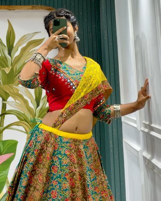 Navratri  Special Cotton Chaniya Choli In Red And Yellow Combination