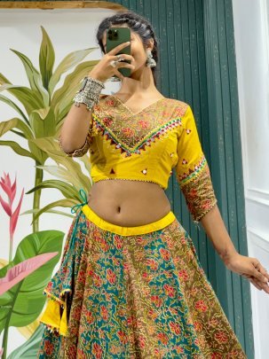 Navratri Special Multicolored Cotton Chaniya Choli In Ajrakh Print