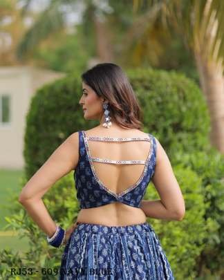 Navratri Special Pure Muslin Printed Work Navy Blue Lehenga Choli With Dupatta