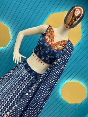 Navratri Special Pure Muslin Printed Work Navy Blue Lehenga Choli With Dupatta