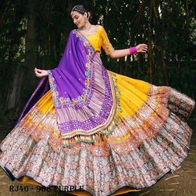 navratri special purple Butter Silk Lehenga Choli Dupatta