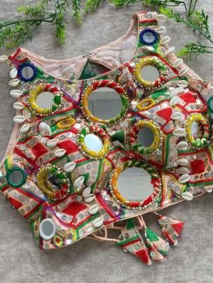Navratri Special Real Mirror Work Padded Ready Made Blouse