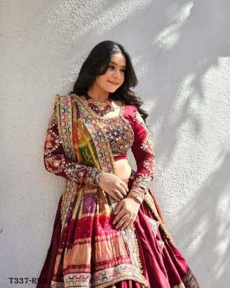 Navratri Special Red Muslin Cotton Lahenga Choli