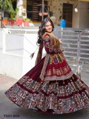 Navratri Special Red Muslin Cotton Lahenga Choli