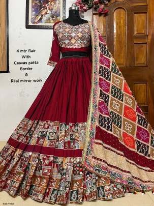 Navratri Special Red Muslin Cotton Lahenga Choli