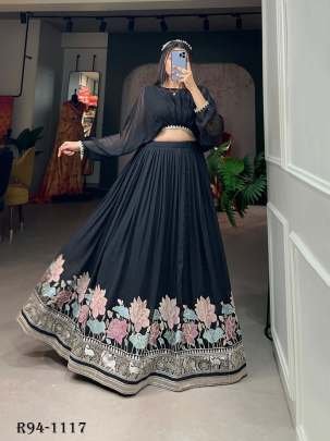 Navratri Wear Black Embroidered Cord Set Lehenga Choli