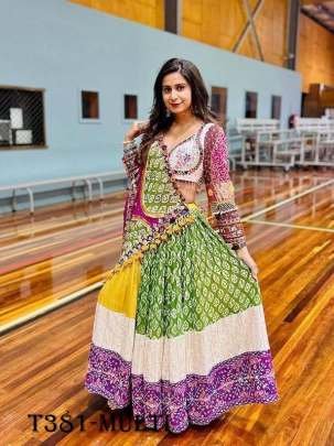 Navratri Wear Designer Multi Color Butter Silk Lahenga Choli