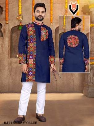  Navratri Wear Navy Blue Colour Traditional Kurta With Pajama