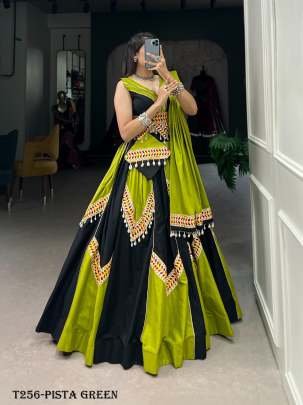 Navratri  Wear Pista Green Pure Cotton Lehenga Choli