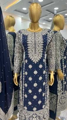 Navy Blue Faux Georgette Sequence Embroidery Work Salwar Suit