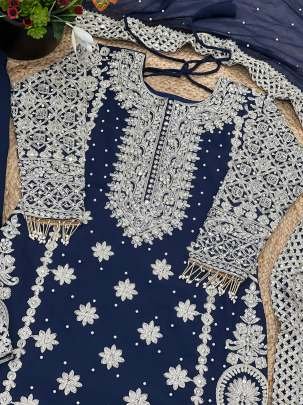 Navy Blue Faux Georgette Sequence Embroidery Work Salwar Suit