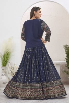 Navy Blue Georgette Readymade Lehenga With Jacket