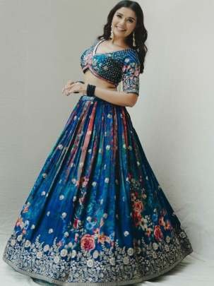 Navy Blue party wear Designer Georgette Lehenga Choli Dupatta