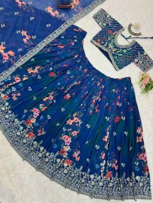 Navy Blue party wear Designer Georgette Lehenga Choli Dupatta