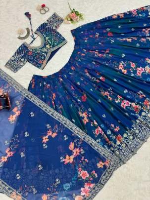 Navy Blue party wear Designer Georgette Lehenga Choli Dupatta