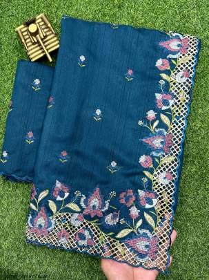 Navy Blue Slub silk With Embroidered work Blouse Saree