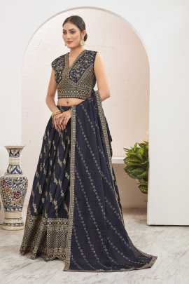 Navy Blue Thread Work Ready To Wear Lehenga Choli