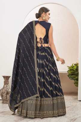 Navy Blue Thread Work Ready To Wear Lehenga Choli