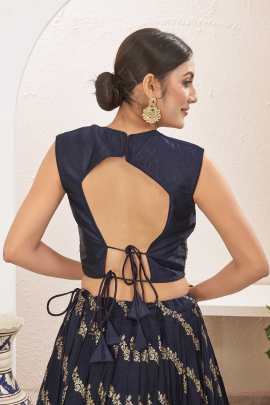 Navy Blue Thread Work Ready To Wear Lehenga Choli