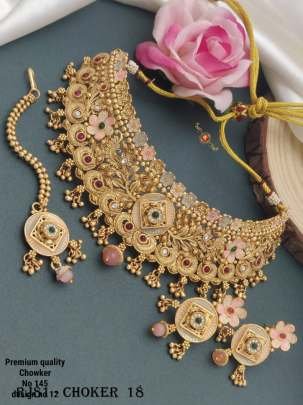 Necklace chokar gold tone Wedding bridal Necklace earrings  