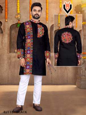 New Arrival Black Garba Style Mens Kurta Pajama