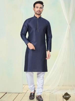 New Arrival Navy Blue Pure Silk Men Kurta