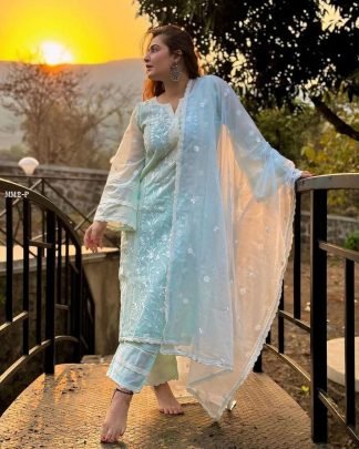 New Arrival Pista Green 3 piece Kurti Set