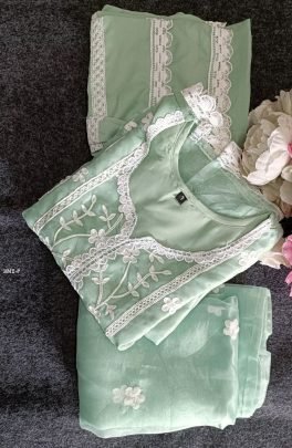 New Arrival Pista Green 3 piece Kurti Set