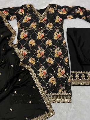 New Arrival Pure Chinon Silk Embroidered Work Sharara Suit