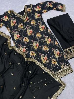 New Arrival Pure Chinon Silk Embroidered Work Sharara Suit