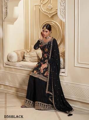 New Arrival Pure Chinon Silk Embroidered Work Sharara Suit