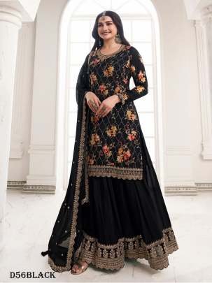 New Arrival Pure Chinon Silk Embroidered Work Sharara Suit