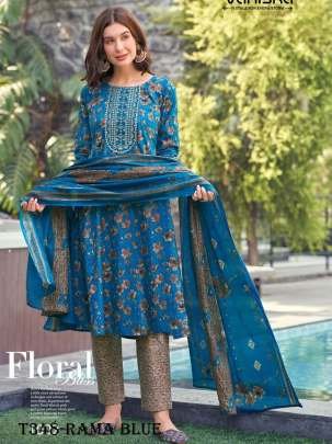 New Arrival Rama Blue Pure Cotton Kurti Pant Set