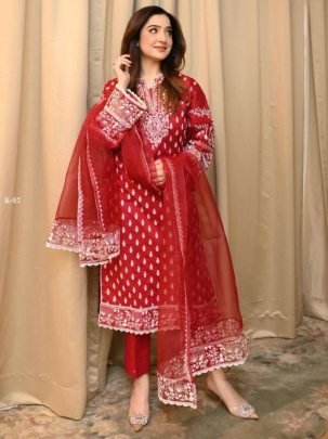 New Beautiful Kurti Set With Thread Embroidery Work