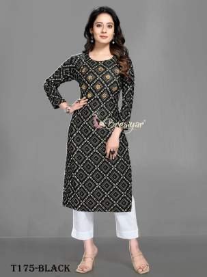 New Black Bandhani Print Pure Rayon Kurti 