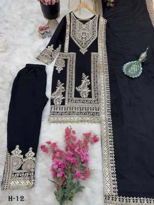 New Black Color Chinon Silk Kurti Pant With Dupatta