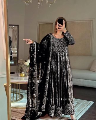 New Black Embroidered Anarkali Gown 