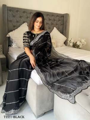 New Black Handwork Pure Jimmy Choo Satin Saree