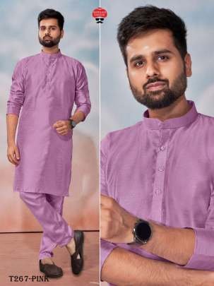 New Collection Pink Banglori Silk Kurta Polo Pant Set