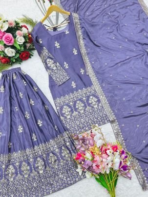 Designer Lavender Pure Cinon Sharara Set