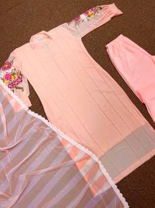 New Design Georgette Peach Kurti Pant With Dupatta Set