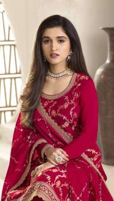 New Design Red Colour  Jacquard Silk Semi Stitched Palazzo Set