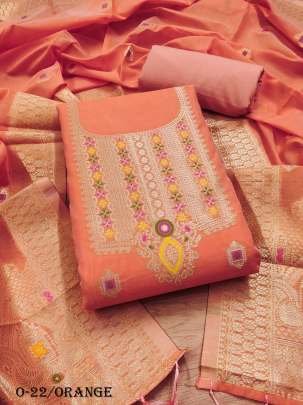 New Designer Chanderi Banarasi Silk Orange Unstitch Salwar Suit